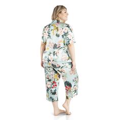 Плюс размер Сиреневый + Лондонский топ с короткими рукавами и укороченные пижамные штаны Комплект для сна Lilac+London