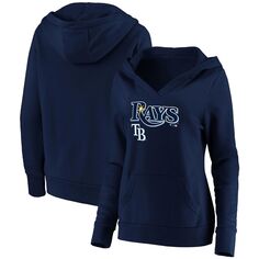 Женский темно-синий пуловер с капюшоном и v-образным вырезом с логотипом Fanatics Tampa Bay Rays Core Team Fanatics