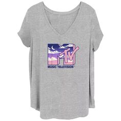 Детская футболка больших размеров с v-образным вырезом и графическим рисунком MTV Music Television Cloudy Night Licensed Character
