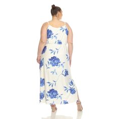 Платье макси с цветочным принтом больших размеров белого цвета White Mark, белый/синий