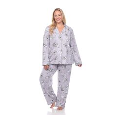 Пижамный комплект больших размеров с длинными рукавами и цветочным принтом WM Fashion, серый