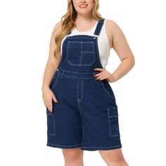 Джинсовые комбинезоны больших размеров для женщин, джинсовые брюки с карманами-карго с контрастной строчкой и регулируемым ремешком Agnes Orinda, темно-синий