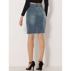 Женская джинсовая юбка длиной до колена с рваным подолом и высокой талией ALLEGRA K, черный