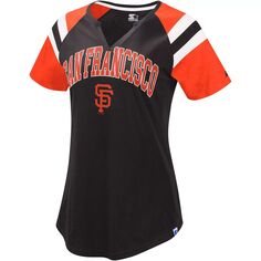 Женская стартовая черная/оранжевая футболка San Francisco Giants Game с вырезом реглан Starter