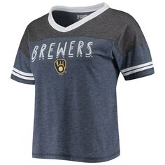 Женский комплект для сна с футболкой и шортами с треугольным вырезом и v-образным вырезом, темно-синяя футболка Milwaukee Brewers Crescent Concepts Sport с утепленным рисунком Unbranded