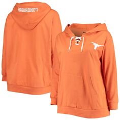 Женский пуловер с капюшоном и v-образным вырезом на шнуровке, Техасский оранжевый Texas Longhorns размера плюс Unbranded