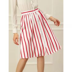 Женская полосатая юбка-миди с пуговицами спереди и эластичной спинкой ALLEGRA K, белый/черный