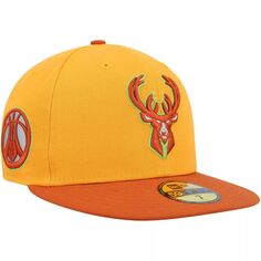 Мужская приталенная шляпа New Era Gold/Rust Milwaukee Bucks 59FIFTY