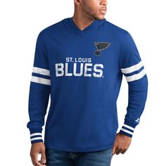 Мужская базовая синяя/белая футболка с длинным рукавом и худи St. Louis Blues Offense Starter