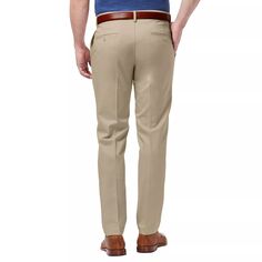 Мужские эластичные брюки с плоской передней частью и гибкой талией Haggar Premium No-Iron цвета хаки