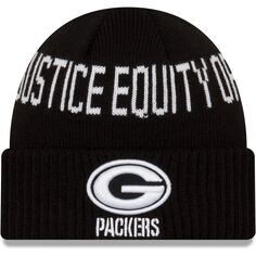 Мужская черная вязаная шапка New Era Green Bay Packers Team Social Justice с манжетами
