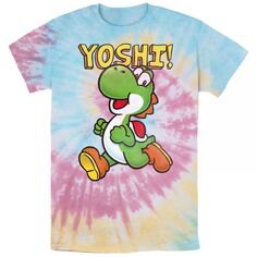 Мужская футболка с рисунком тай-дай для бега Nintendo Super Mario Yoshi Licensed Character