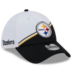 Мужская кепка New Era белая/черная Pittsburgh Steelers 2023 Sideline 39THIRTY Flex Hat