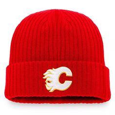 Мужская красная мужская вязаная шапка с логотипом Fanatics Calgary Flames Core и манжетами