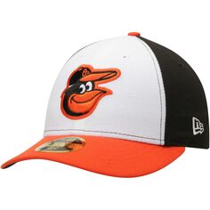 Мужская бейсболка New Era белого/оранжевого цвета Baltimore Orioles Home Authentic Collection для поля с низким профилем 59FIFTY Облегающая шляпа