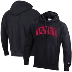 Мужской черный пуловер с капюшоном Nebraska Huskers Team Arch обратного переплетения Champion