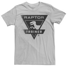Мужская футболка Raptor Trainer с простым логотипом Jurassic World, серебристый