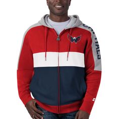 Мужская красная/темно-синяя толстовка с молнией во всю длину Washington Capitals Playoffs Color Block Starter