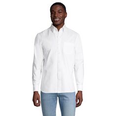 Оксфордская рубашка на пуговицах Big &amp; Tall традиционного кроя Sail Rigger Lands&apos; End, белый