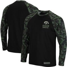 Мужская черная футболка с длинным рукавом Iowa Hawkeyes OHT Military Appreciation Camo реглан Colosseum
