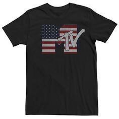 Мужская футболка с логотипом MTV American Flag Licensed Character, черный