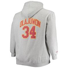 Мужской пуловер с капюшоном Mitchell &amp; Ness Hakeem Olajuwon Heathered Grey Houston Rockets Big &amp; Tall Name &amp; Number