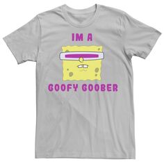 Мужская футболка SpongeBob SquarePants I&apos;m A Goofy Goober с графическим рисунком и портретом Nickelodeon, серебристый