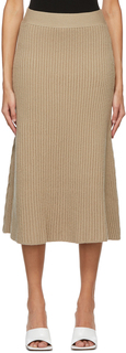 Бежевая шерстяная юбка в рубчик Bottega Veneta