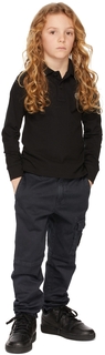 Детская черная футболка-поло с длинными рукавами и логотипом Stone Island Junior