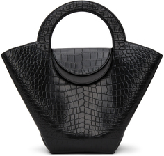 Черная объемная сумка с короткими ручками под кожу крокодила Bottega Veneta