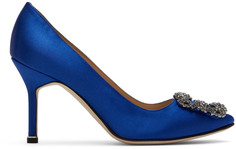 Синие атласные туфли Hangisi 90 на каблуке Manolo Blahnik
