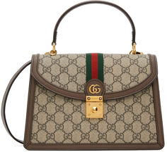 Коричнево-бежевая маленькая сумка с ручкой сверху Ophidia Gucci