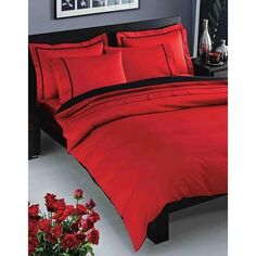 Корона — красный Комплект постельного белья из хлопкового атласа Prestige — двуспальный Taç