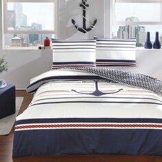 Комплект постельного белья Tac Harbour Ranforce, темно-синий Taç