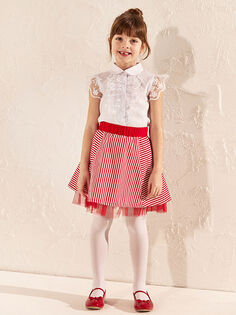 Полосатая юбка с эластичной резинкой на талии для девочек LCW Kids