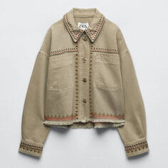 Куртка-рубашка Zara Embroidered, хаки