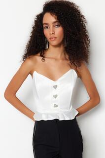 Блузка Trendyol на укороченной подкладке, белый
