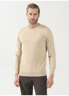 Бежевый мужской шерстяной свитер с круглым вырезом Beymen Business