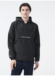 Черная мужская куртка на молнии с капюшоном и принтом Volcom