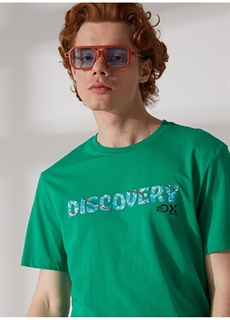 Зеленая мужская футболка с круглым вырезом с принтом Discovery Expedition