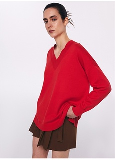 Обычный красный свитер с v-образным вырезом женский Twist