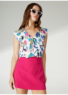 Женская блузка цвета экрю с V-образным вырезом и принтом Selen