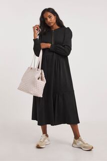 Новинка Улучшенное многослойное платье из материала понте Черного цвета с застежкой на шее JD Williams, черный