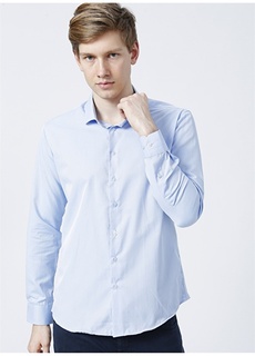 Классическая приталенная мужская рубашка с воротником синего цвета Süvari