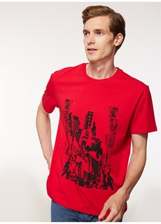 Красная мужская футболка свободного кроя с круглым вырезом и коротким рукавом с принтом Fabrika Sports