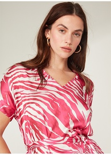 Женская блузка цвета фуксии с V-образным вырезом и узором Selen