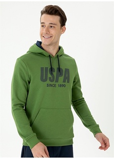 Зеленая мужская толстовка с воротником с капюшоном U.S. Polo Assn.