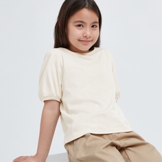 Uniqlo Детская одежда Детская футболка для девочек с пышными рукавами (одежда с короткими рукавами для родителей и детей)