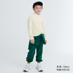 Детская одежда Uniqlo для мальчиков и девочек, флисовая футболка с высоким воротником в рубчик, базовая футболка с длинными рукавами