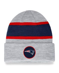 Мужская вязаная шапка с фирменным логотипом Heather Grey New England Patriots и манжетами Fanatics